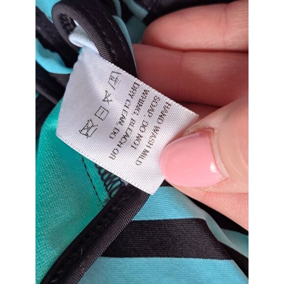 Title Nine Women's Size L Striped Turquoise  Black Tankini Swim Top Strappy Back - Picture 9 of 9